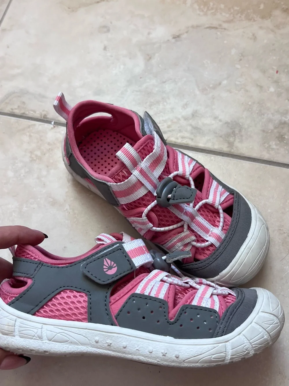 Girls Pink Gray Sport Sandals Closed Toe Water Shoes Size 11